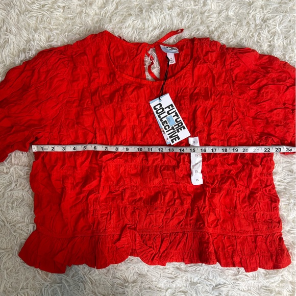 Women's Elbow Sleeve Ruffle Textured Top - Future Collective - Picture 2 of 4